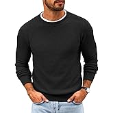 Runcati Mens Crewneck Sweater Casual Textured Knitted Thermal Pullover Sweaters