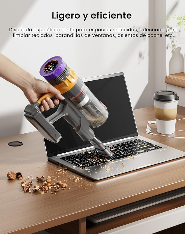 V1 Aspirador Sin Cable 40 KPa,Potente,Filtración de 5 Capas,Amarillo