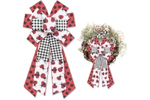 Hying Large Spring Bows for Wreath, Red Dots Ladybug Bow for Front Door, Beetle Buffalo Plaid Ladybird Wreath Bows for Party Decor Indoor Outdoor Wall Spring Summer Decoration Supplies Ornament