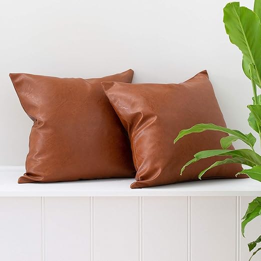 Amazon Com Inspired Ivory Set Of 2 Faux Leather Pillowcase Throw