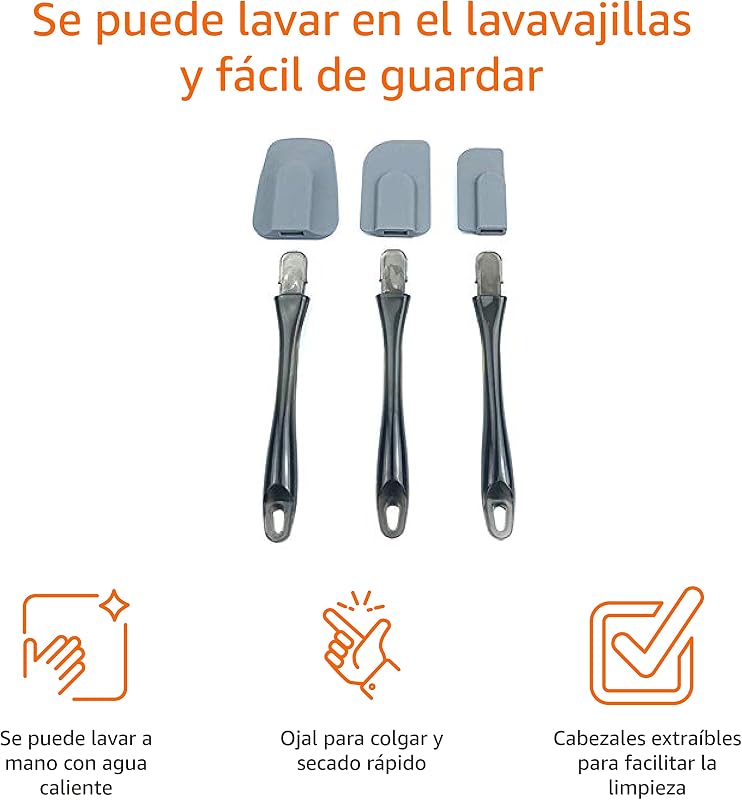 Espátulas retangulares de silicone, conjunto de 3 unidades, pequena, média, grande, cinzenta — foto 3 de 8