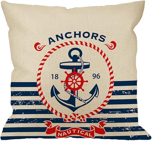 Amazon Com Anchor Pillow Case Vintage Retro Nautical Sailing