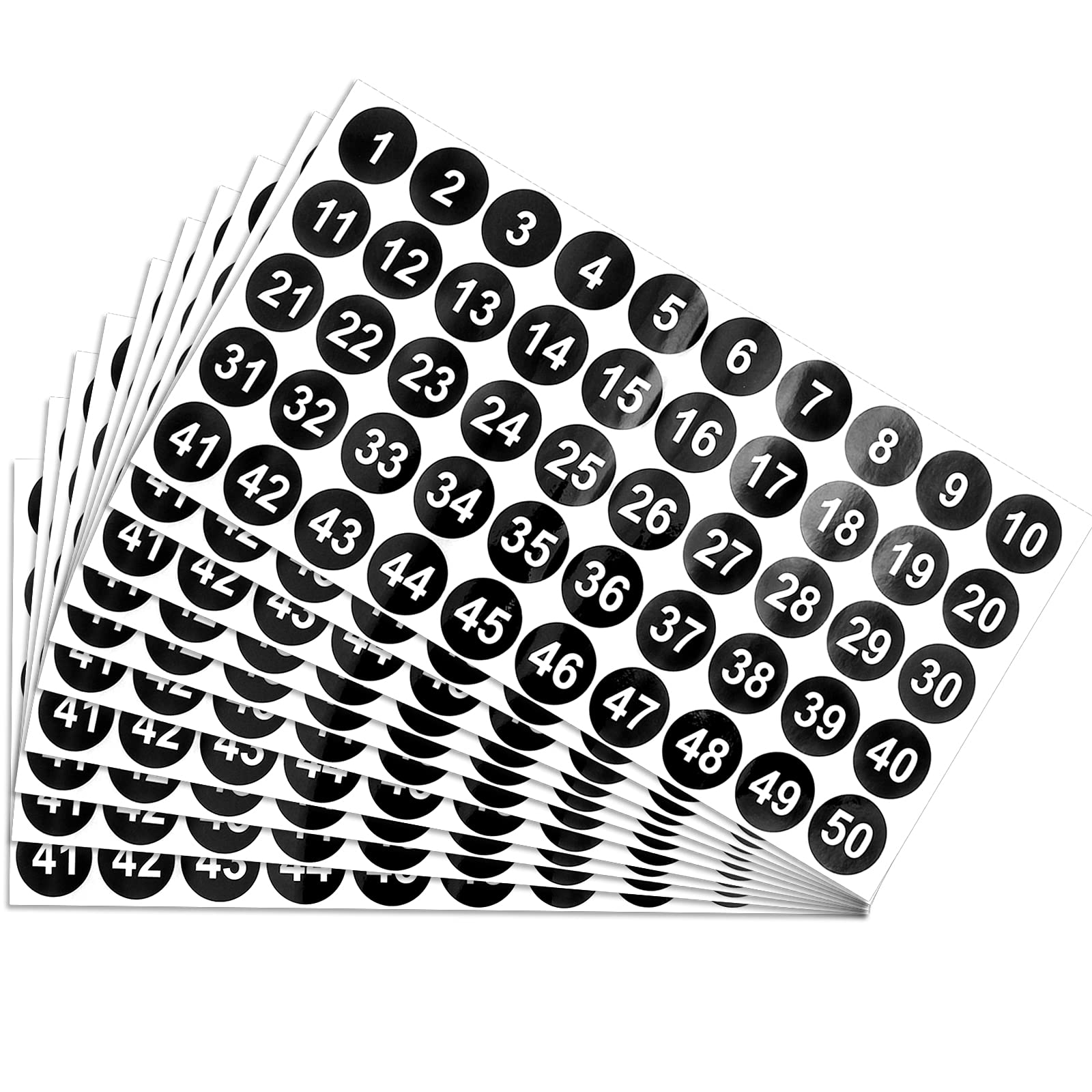 milaosk 10 Pcs Number Stickers, Vinyl Stickers 1 Inch Round Self-Adhesive Number Labels Black 1-50 Consecutive Number for Storage, Classification, Boxes and Lockers