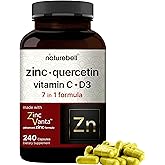 Naturebell Zinc Quercetin with Vitamin C & D3, 240 Capsules | Quercetin 1,000mg, 4 in 1 Zinc 50mg, Vitamin C 250mg, Vitamin D