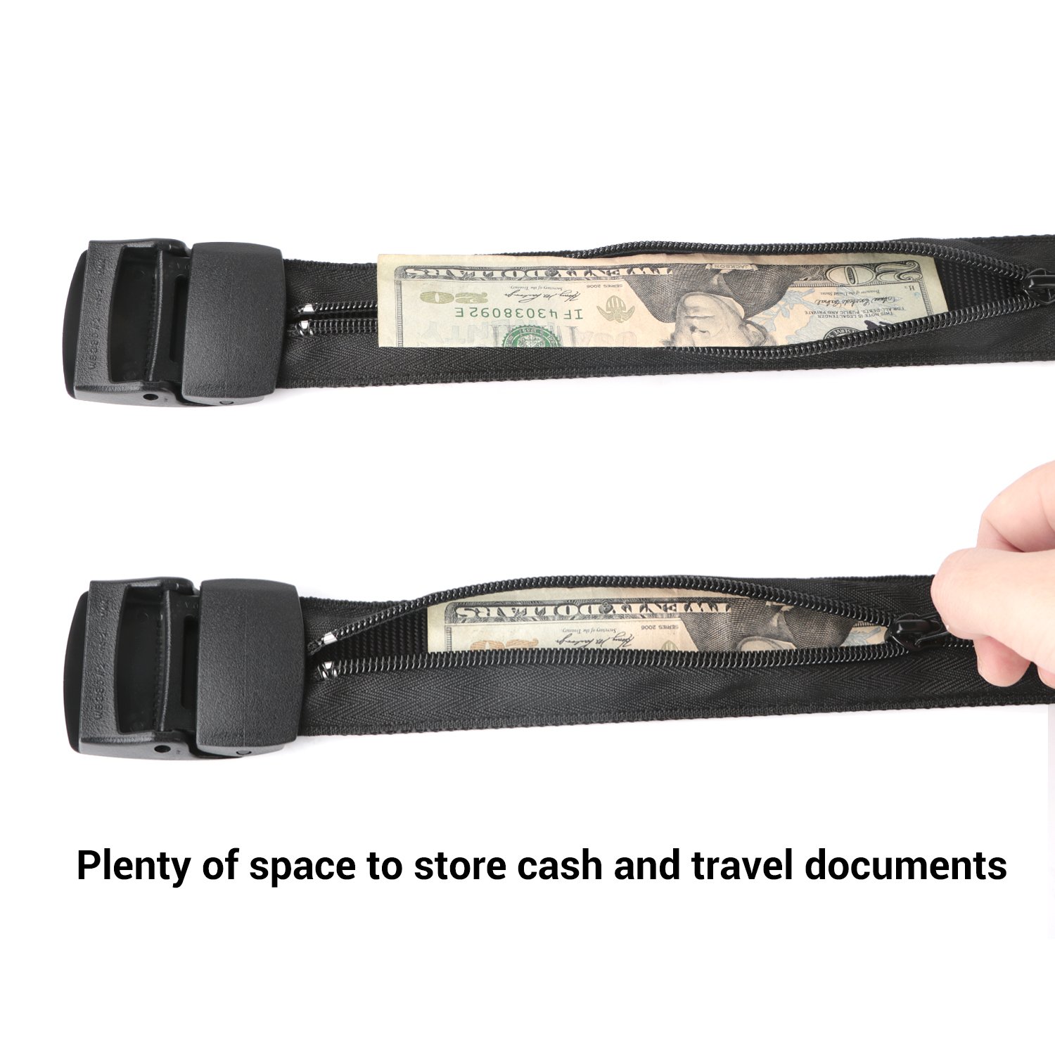 Travel Security Money Belt with Hidden Money Pocket - Cashsafe Anti-Theft Wallet Unisex Nickel free Nylon Belt by JASGOOD