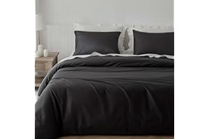 HeimenAogo Egyptian Cotton Duvet Cover Queen Size Sateen Weave, Silky Soft and Breathable Bedding Set with Zipper Closure, Long Staple Cotton Bed Linen Moonless Night Black 3Pcs