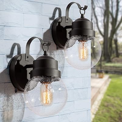 Buy Log Barn 2 Pack Exterior Light Fixture Modern Spherical Outdoor Light Fixtures Wall Mount With Seeded Glass Anti Rust Textured Black Outdoor House Lights For Porch Yards Garage E26 Socket 11 H Online In