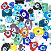 PH PandaHall 50pcs Evil Eye Beads, Handmade Lampwork Spacer Bead Bracelet Connector Bead Craft Beads for DIY Bracelets Earrings Necklace Jewelry Making, Mix Colors