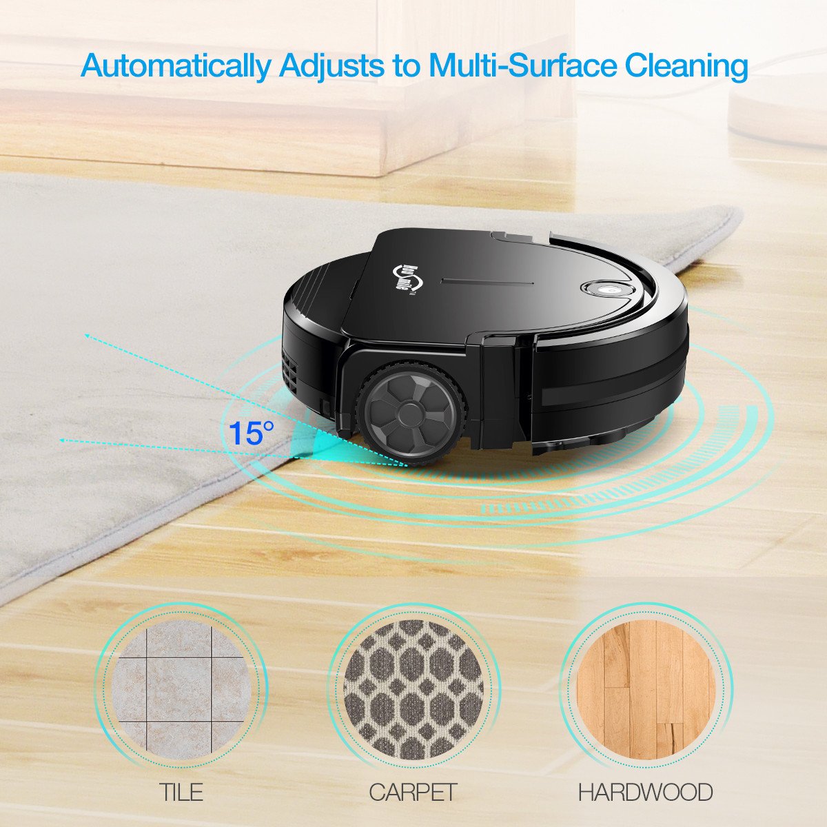 Housmile Robotic Vacuum Cleaner with Drop-Sensing Technology and Powerful Suction, for Hard Floor and Low-pile Carpet