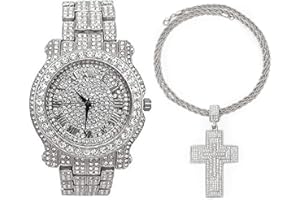 Charles Raymond Bling-ed Out Rapper Favorites - Ice'd Pendant w/Gold or Silver Necklace & Fully Bling'd Out Luxurious Gold or Silver Watch Set - NW2021