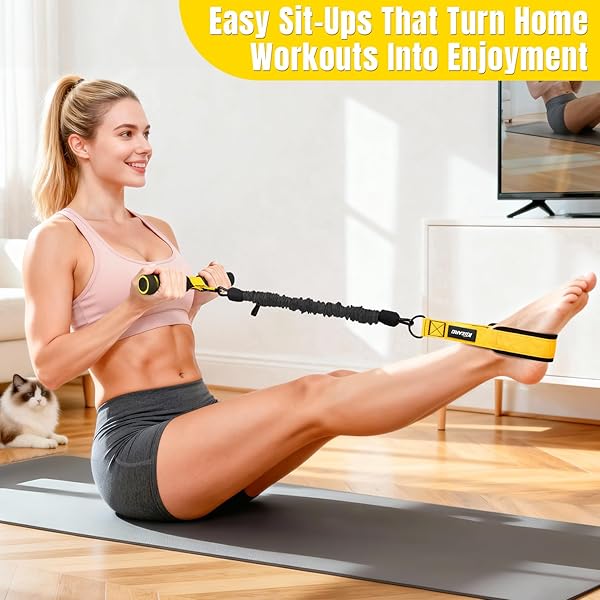 KUZARO UPGRADED MULTIFUNCTION PEDAL RESISTANCE BAND WITH HANDLE, 3 TUBE ADJUSTABLE RESISTANCE BANDS FOR ABDOMEN, WAIST, ARM, CORE/ABS, LEG WORKOUT – SIT UP EXERCISE EQUIPMENT FOR WOMEN