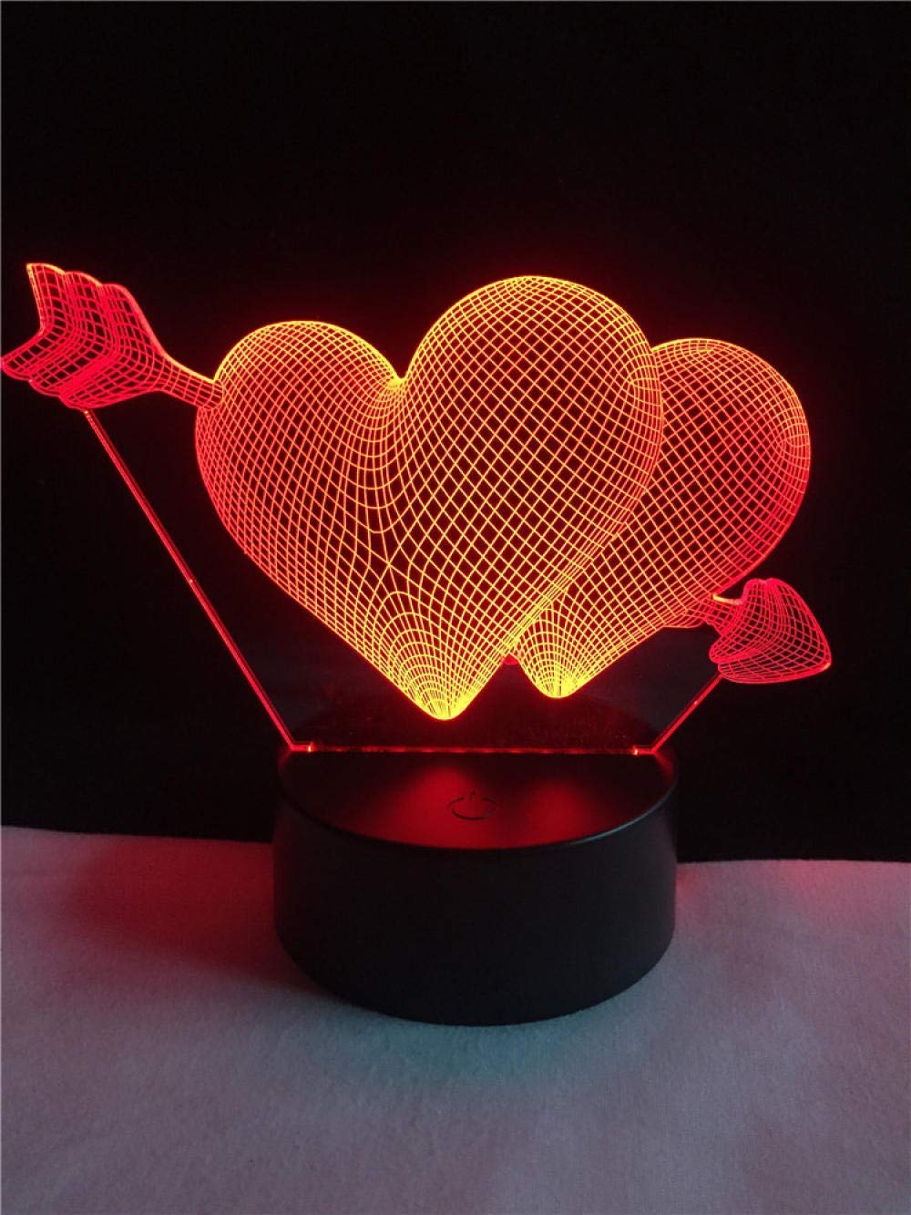 Kids Gifts Double Love Heart Arrow 3D Lamplight Led USB Table Mood Night Light Touch