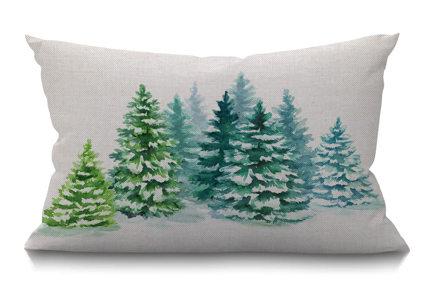 BGBDEIA Watercolor Painting Cushion Cover Farmhouse Coniferous Trees Winter Snow Landscape Green Decorations Pillow Cover Case for Sofa Couch Cotton Linen 30 x 50 cm 12x20 Inches