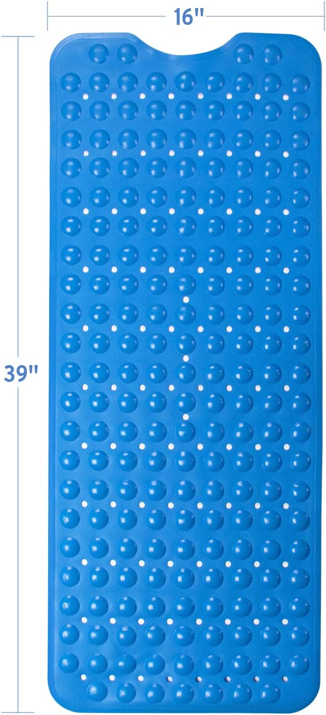 AmazerBath Bath Tub Mat, Larger Suction Cups Bath Mats with Strong Grip, Safe TPE Material, Machine Washable, Non-Slip Shower Mats for Bathroom, 39 x 16 Inches (Blue): Home & Kitchen