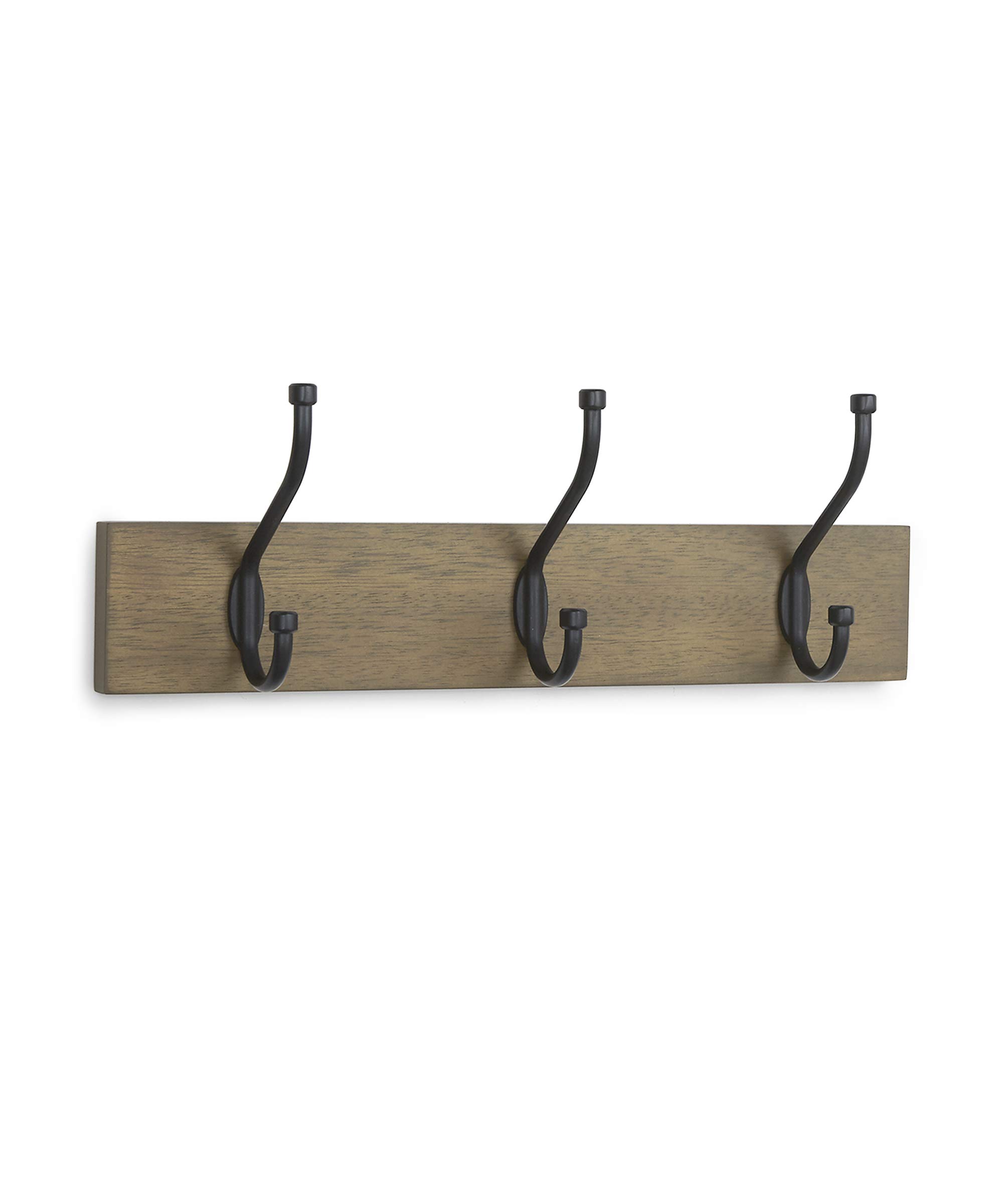 Amazon Basics Wood Wall Mounted Standard Coat Rack - 3 Hook, 34 cm, Large wood, 2-Pack