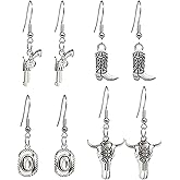 TIANHONGYAN 4 Pairs Cowgirl Boot Earrings for Women,Texas Western Cowboy Hat Spur Dangle Drop Earrings Jewelry Gift