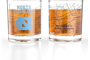 Greenline Goods – University of North Carolina Tar Heels College Whiskey Glasses (Set of 2), 10 oz – Full-Color Logo + Campus Map