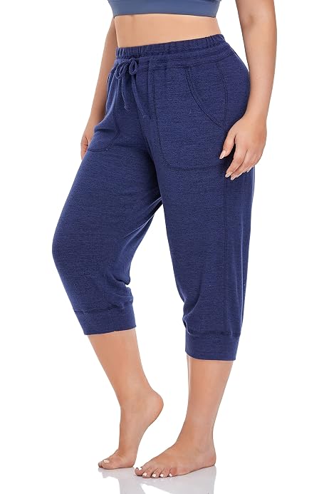 Amazon.com: ZERDOCEAN Women's Plus Size Active Yoga Lounge Indoor Capri  Casual Comfy Relaxed Joggers Pants with Pockets Drawstring Black 1X :  Clothing, Shoes u0026 Jewelry