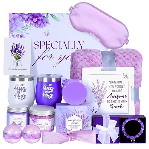 Unique Birthday Gifts for Women, Self Care Gifts,Get Well Soon Gift Baskets for Women,12pcs Spa Gift Basket With Tumbler and Blanket Sympathy Gift for Mom Her Sister Best Friend Wife Girlfriend
