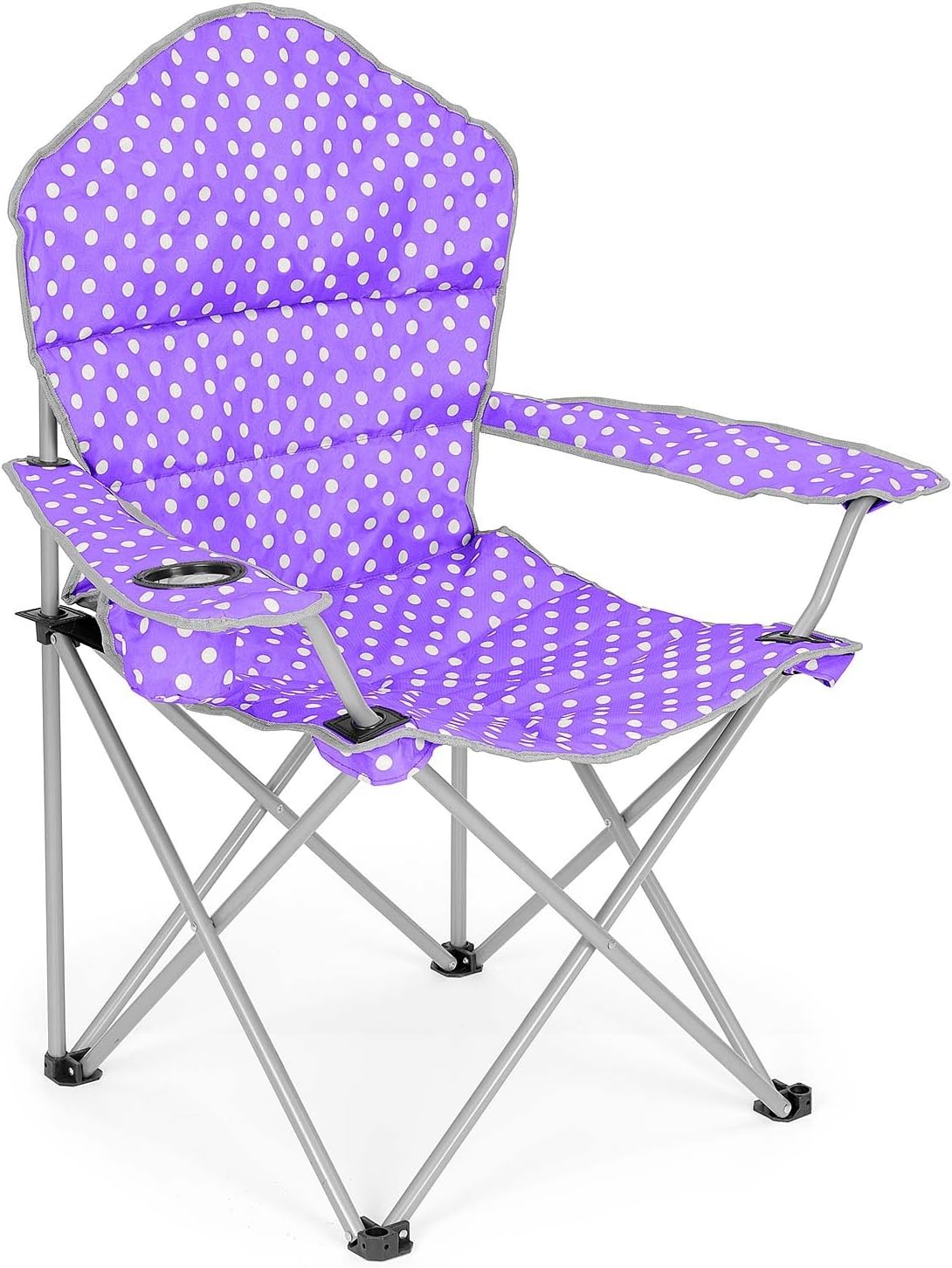 Trail Padded Folding Camping Chair, Heavy Duty Frame, High Back For Support, Polka Dot Festival Pattern, Cup Holder, Carry Bag