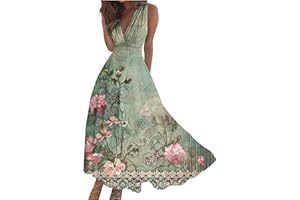 FZYLQY Dresses for Women 2024, Women's Casual Long Dress Floral A Line Dress Fashion Beach Dress Hawaii Boho Print Sundresses