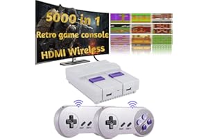 SUCRWOVK Super Retro Game Console, Classic Mini Handheld Game System Built-in 5500 Video Games and Dual Wireless Game Controller, HDMI Output Plug & Play TF Expansion (White-Blue)