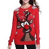 Women's Christmas Reindeer Traditional Knitted Holiday Ugly Sweater Girl Pullover Cardigan