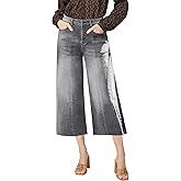 luvamia Wide Leg Capris Jeans for Women Trendy High Waisted Jean Capris Raw Hem Stretchy Denim Cropped Pants