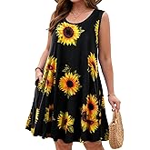 JollieLovin Women Plus Size Curvy Summer Tank Sun Dresses Sleeveless Causal T-Shirt Dress Beach Swing Cover up(L-5X)