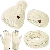 Womens Beanie Hat Infinity Scarf Touchscreen Gloves Fleece Headband 4 in 1 Winter Clothes Set Gifts for Women