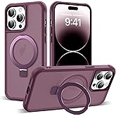 SKYLMW Compatible with iPhone 14 Pro Case with Invisible Magnetic O-Ring Stand Military-Grade Translucent Case for iPhone 14 Pro 6.1" [Compatible with Mag-Safe][Great Grip Feeling], Wine Red