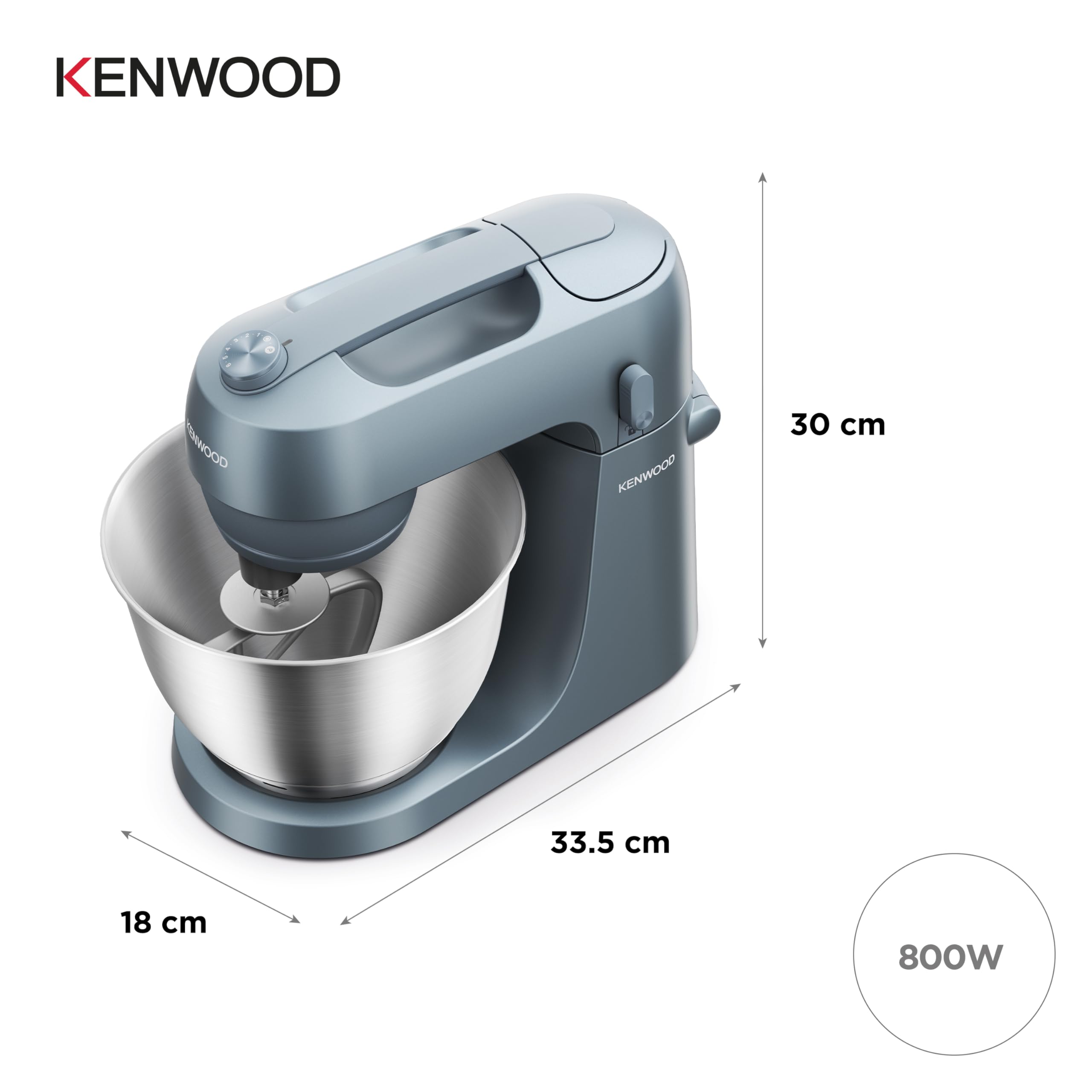 Kenwood Go Küchenmaschine KZM35.000GY, platzsparend, inkl. 4-Liter-Schüssel, K-Haken, Ballonschneebesen, Knethaken, Spritzschutz & Messlöffel, Metallgehäuse mit Tragegriff, 800W, Blau 5