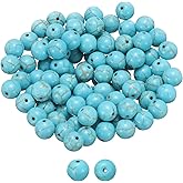 HARFINGTON 100pcs Natural Stone Beads 10mm Turquoise Round Gemstone Stone Loose Beading Real Genuine Smooth Balls Bead for Jewelry Making Bracelets Necklace Earrings DIY