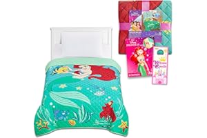 Disney The Little Mermaid Bedspread Twin Set for Kids - Bundle with Ariel Quilted Bedspread for Twin Bed Plus Tattoos, More | Little Mermaid Twin Bedding Set for Girls