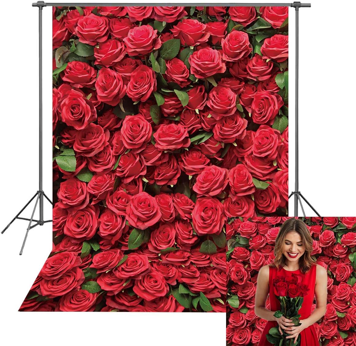 Red Rosed Backdrop BINQOO 5x7ft Red Rose Wall background Red Flowers Backdrops Girls ...