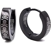 Stainless Steel Cross Bone Skulls Black Hoop Men Earrings 16mm