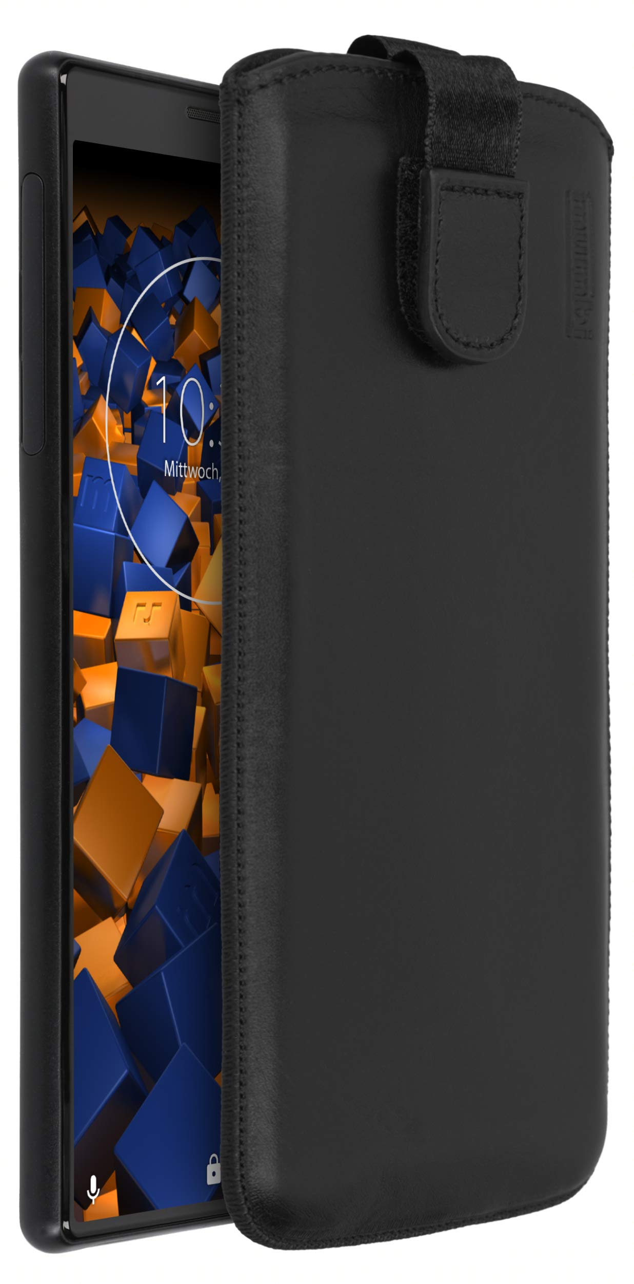 mumbi Genuine Leather Case with Flap and Pull-Up Strap for Sony Xperia 10 Black