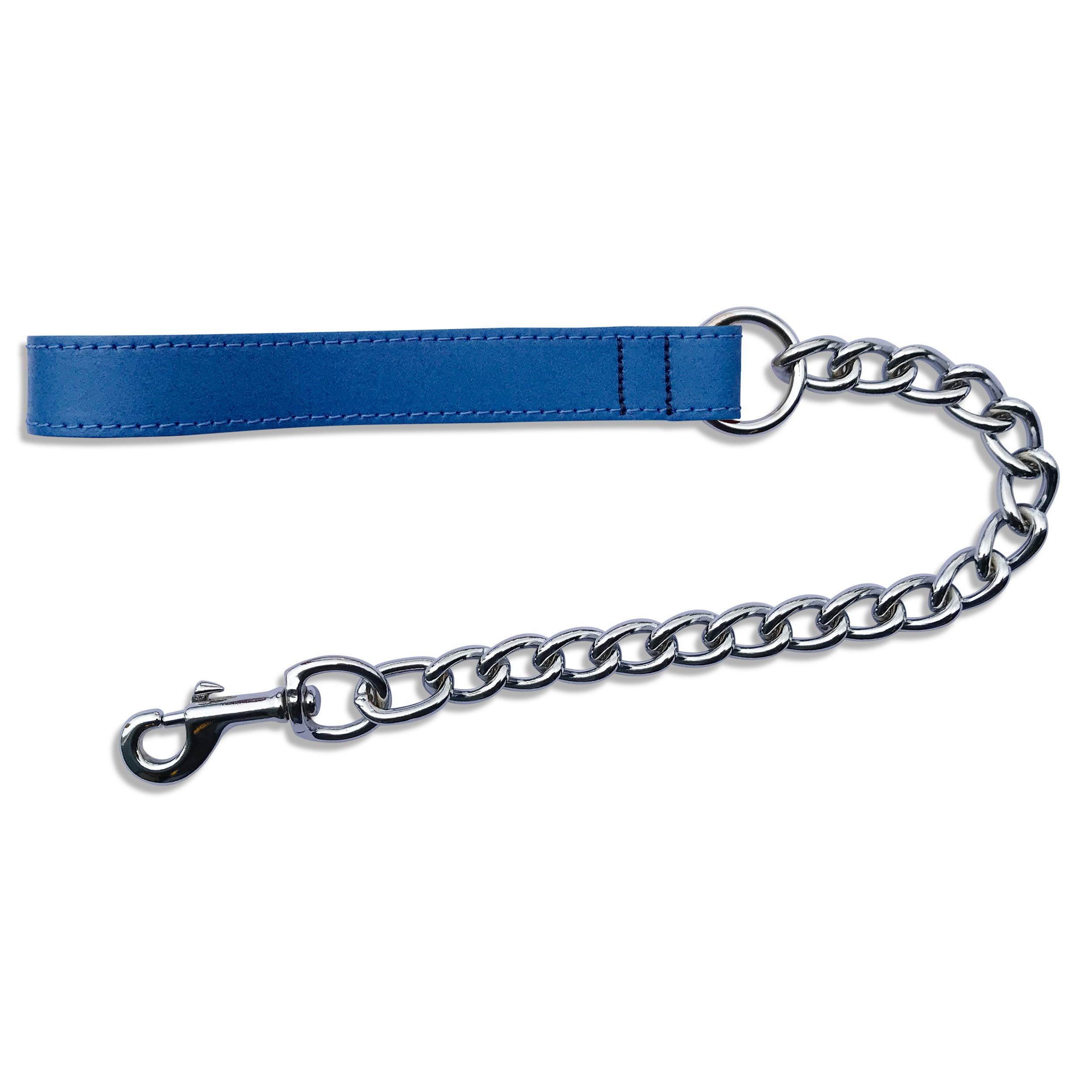 BBD Pet Products Ex Heavy Leather Chain Lead, One Size, 25 x 7/8-Inch, Royal