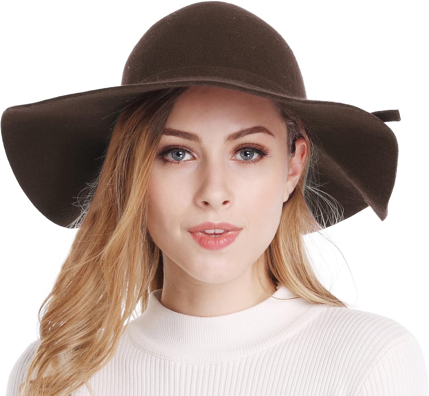 Bienvenu Women's Elegant Solid Color Woolen Floppy Hat Coffee at  Women’s Clothing store