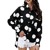 oshoplive Women's 2025 Loose Flowy Blouse Tops Polka Dot Long Sleeve Button Down Side Slit High Low Hem Tunic Shirt