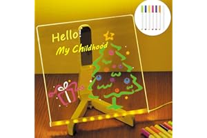 QUIET&FAR LED Note Board with Colors for Kids, Light LED Drawing Board 7.9 * 7.9" Light up with Stand, LED Acrylic Message Board for Kids,Glow Memo Note Message Board