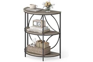 Giantex Half Round End Table, 3-Tier Narrow Side Table w/Study Metal Frame & Storage Shelves, Half Moon Circle Accent Bedside