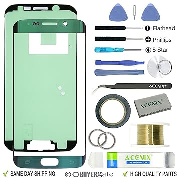 Acenix Ersatzdisplay für Samsung Galaxy S6 Edge, grüner Smaragd + 2 mm Klebeband und Öffnung, Reparaturwerkzeug