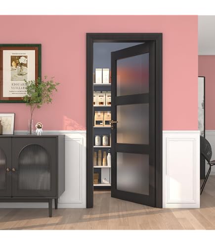 Slim Black Interior Door With Matt Tempered Glass – 102.5x201.5 Cm Aluminium Frame Door For Home & Office-357109