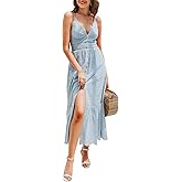 BerryGo Women's Embroidery Pearl Button Down Dress V Neck Spaghetti Strap Maxi Dress