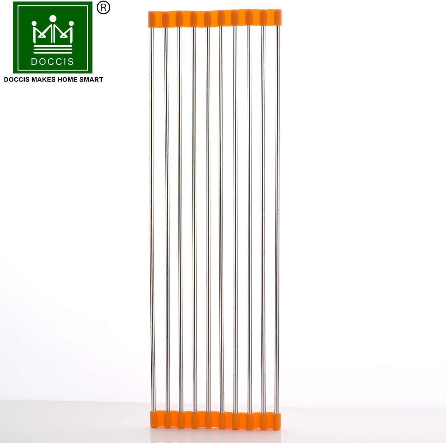DOCCIS Stainless Steel Over The Sink Roll-Up Dish Drying Rack Heat Insulation Trivet (Orange,6.3" x 19.7")