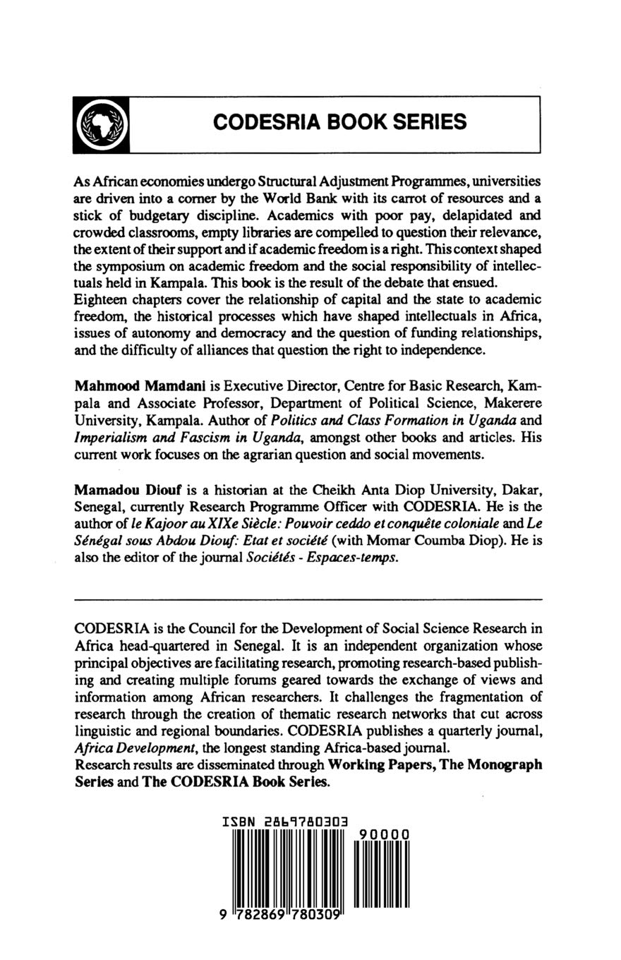 Academic Freedom In Africa Mamdani Mahmood 9782869780309 Amazon Com Books