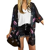 CATCHY & CRAFTY Kimono Cardigan for Women Beach Cover Up Floral Boho Print Casual Blouse Loose Tops Chiffon