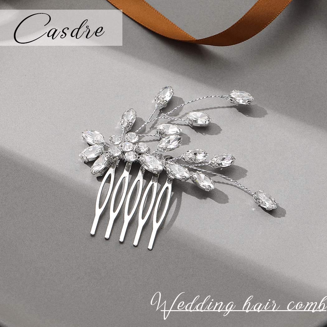 Casdre Crystal Bridal Hair Comb Silver Flower Bride Wedding Hair Accessories Hair Piece Side Comb for Women and Girls : Beauty
