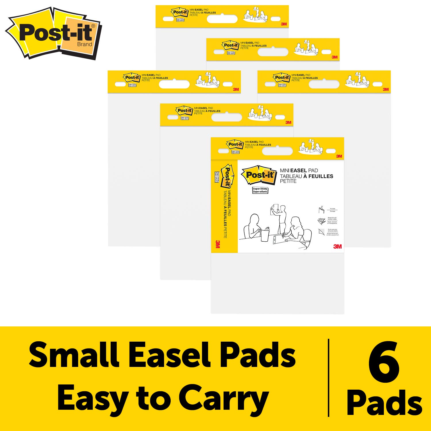 post-it super sticky mini easel pad, 15 x 18 inches, 20 sheets/pad, 6 pads, white drawing pad and self stick flip chart paper